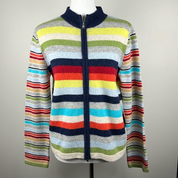 Express Jeans Lambswool Full Zip Stripe Multicolor Sweater Indie Y2K 90’s Sz L - Picture 2 of 14